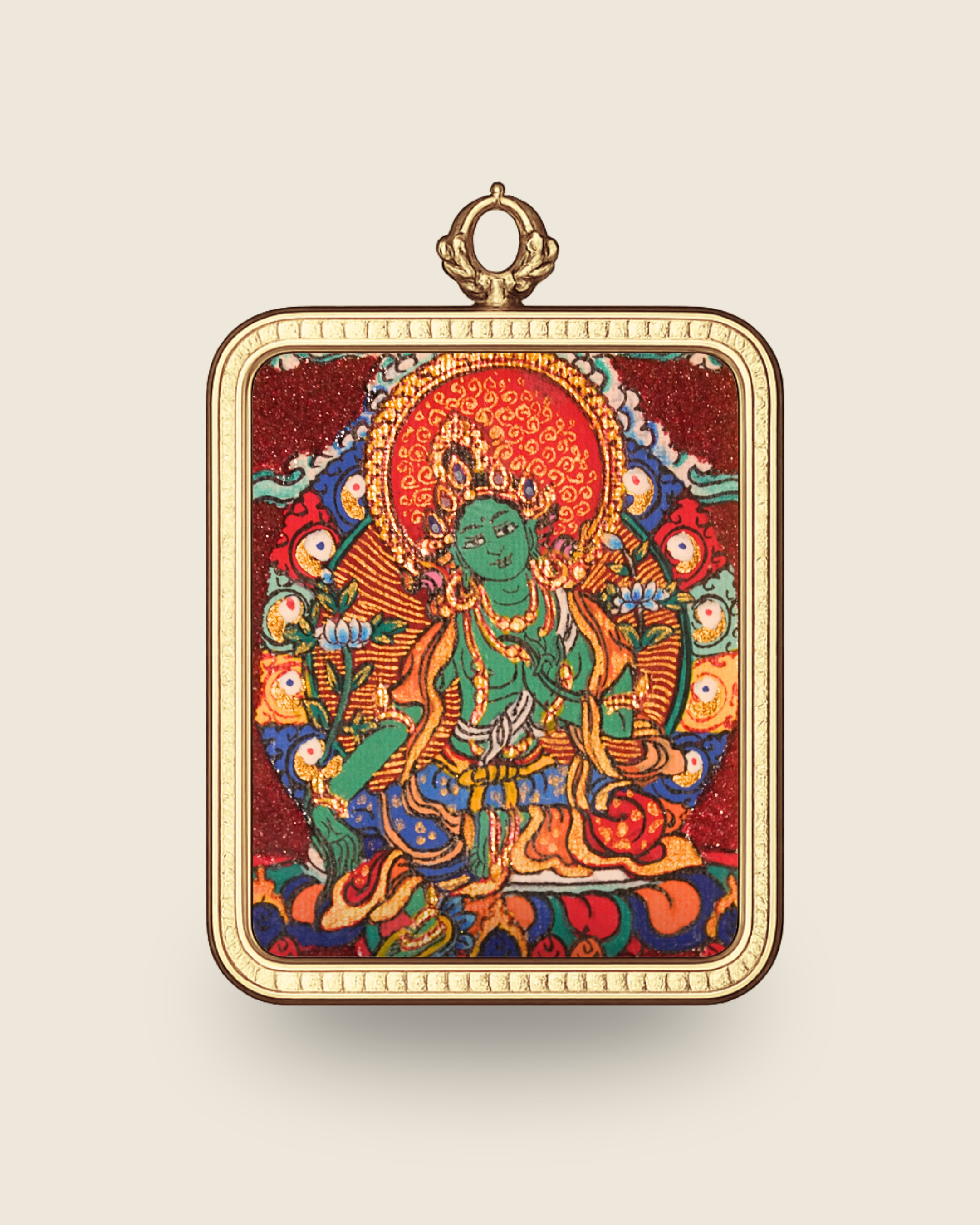 Green Tara Pendant — Cinnabar Jewel Edition