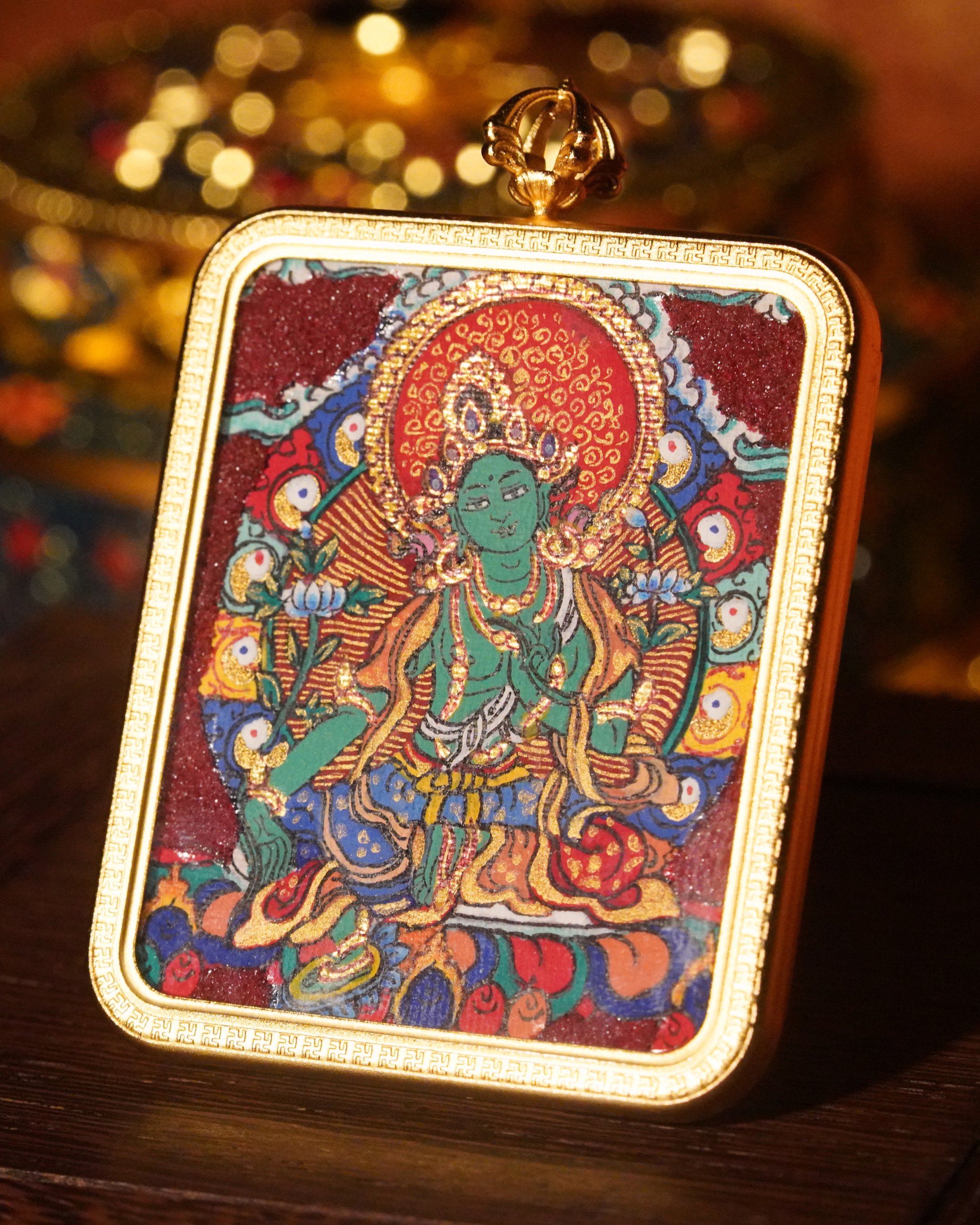 Green Tara Pendant — Cinnabar Jewel Edition