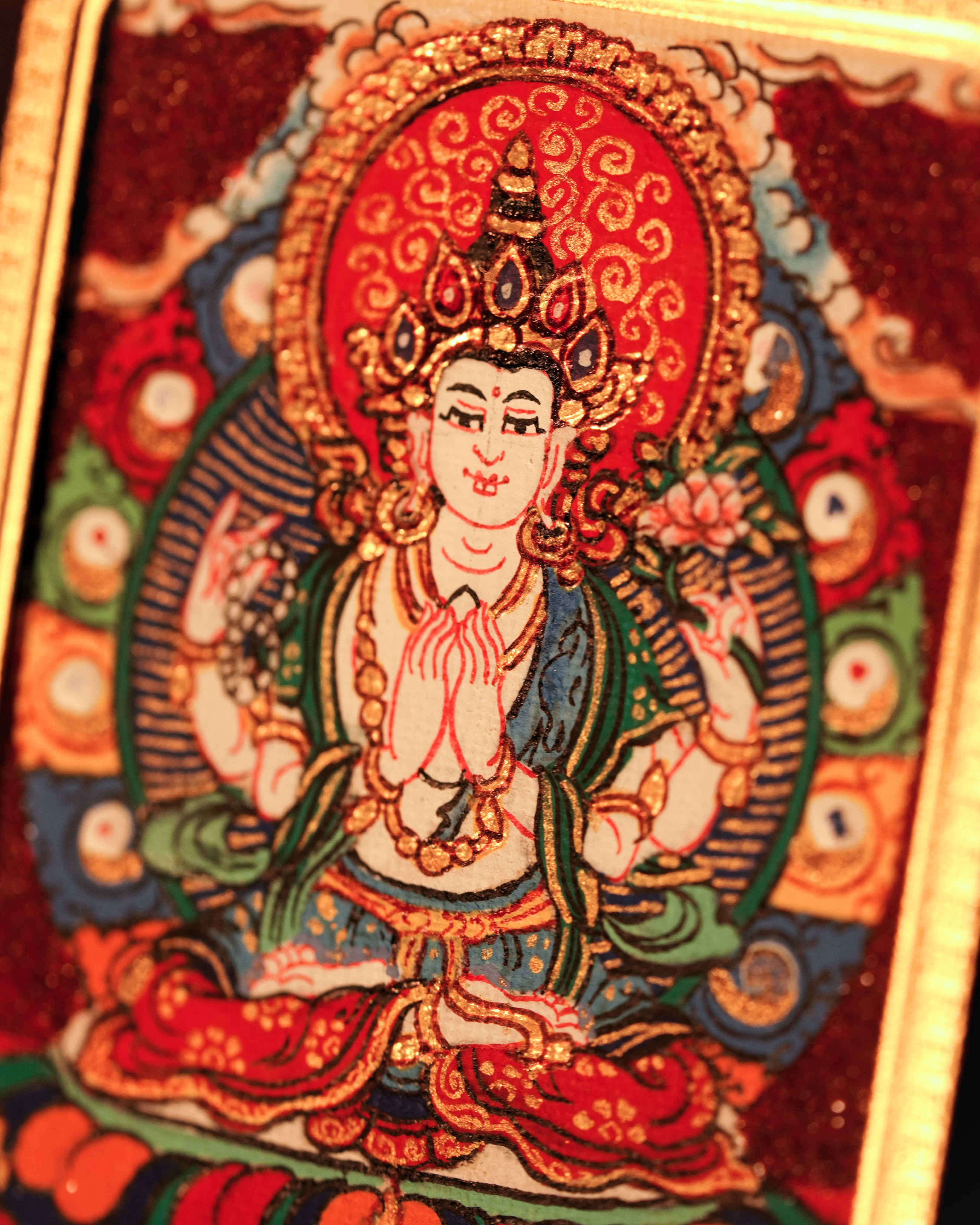 Four-Armed Avalokiteshvara Pendant — Cinnabar Jewel Edition