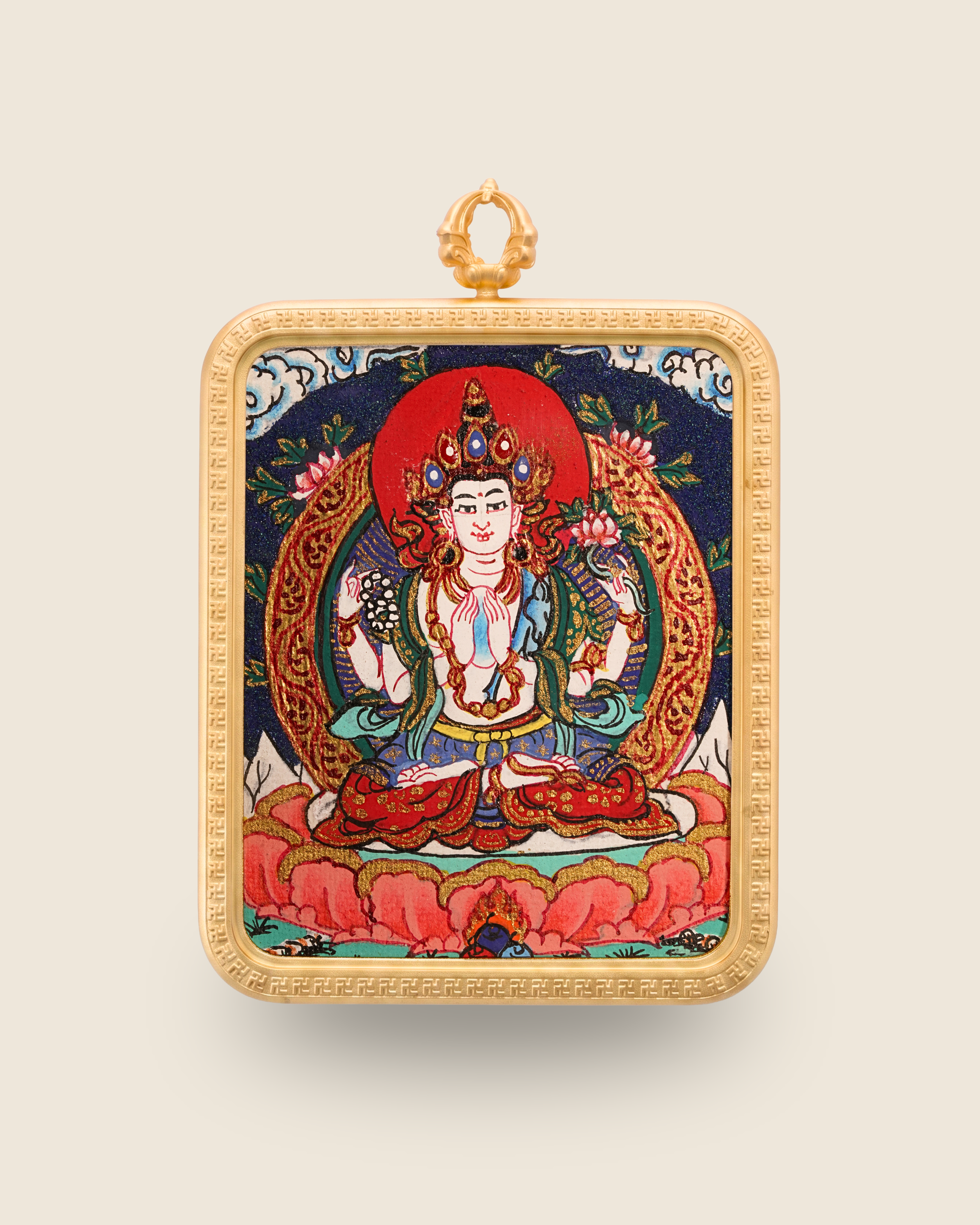 Four-Armed Avalokiteshvara Pendant — Lapis Cloud Edition
