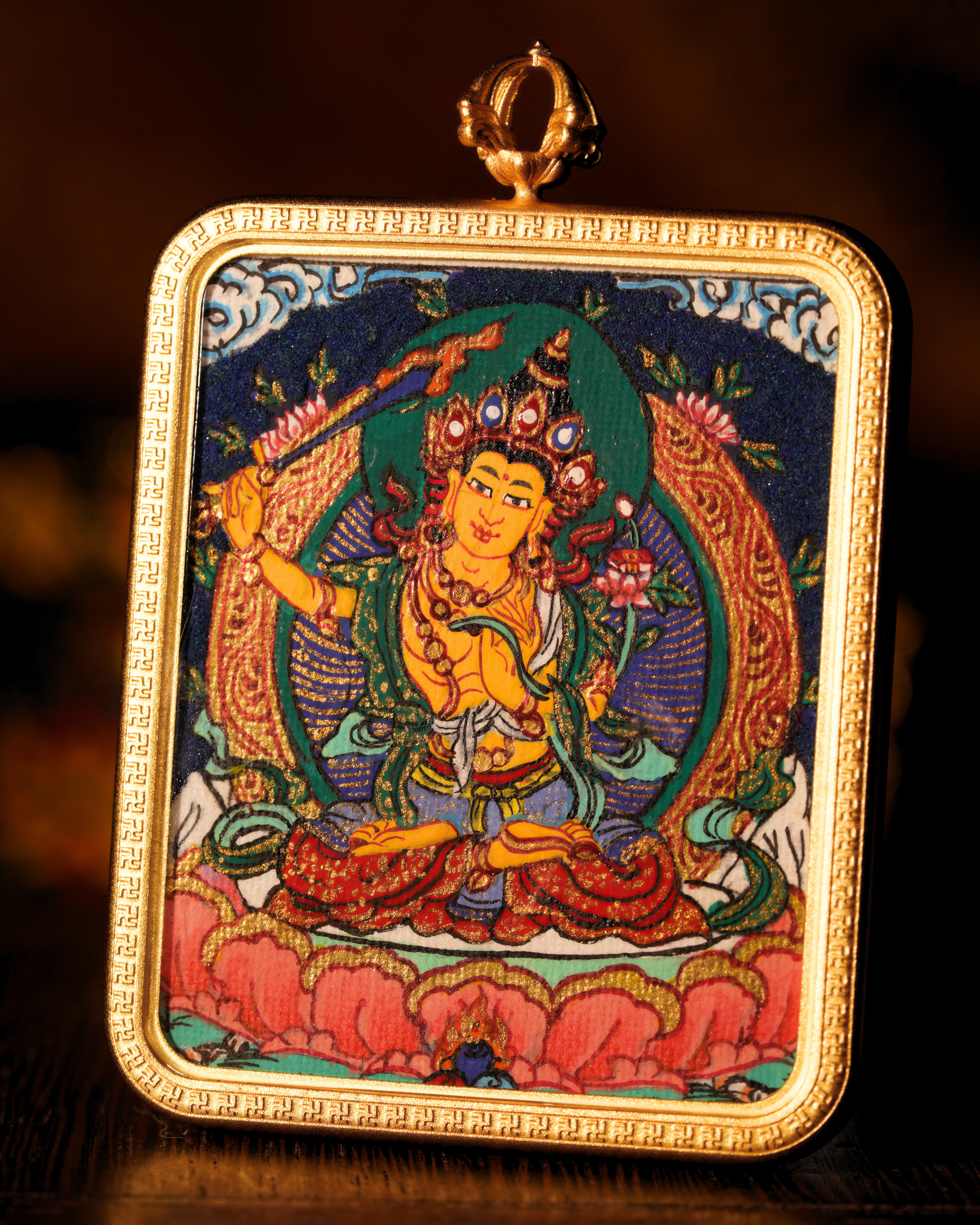 Manjushri Pendant — Lapis Cloud Edition
