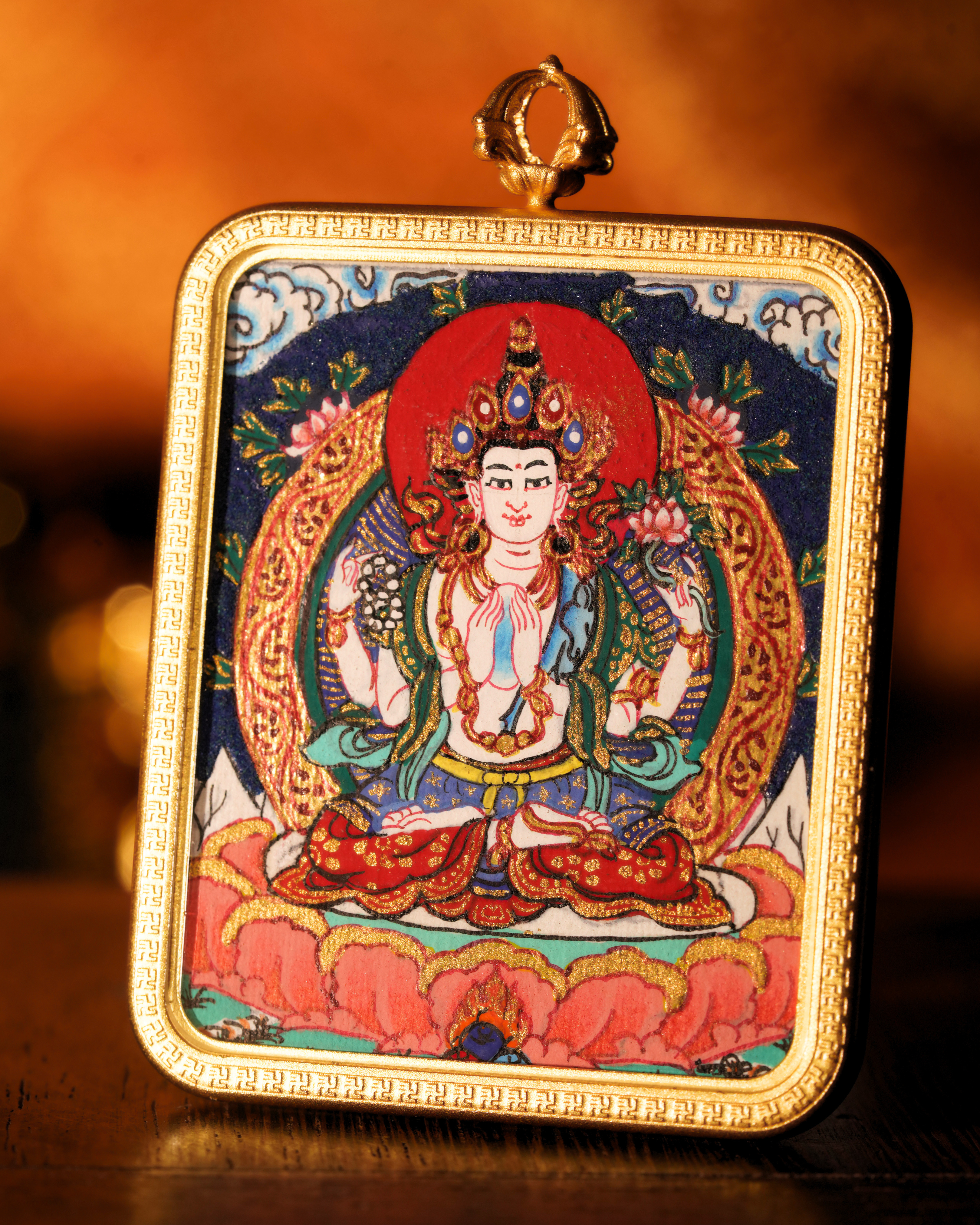Four-Armed Avalokiteshvara Pendant — Lapis Cloud Edition
