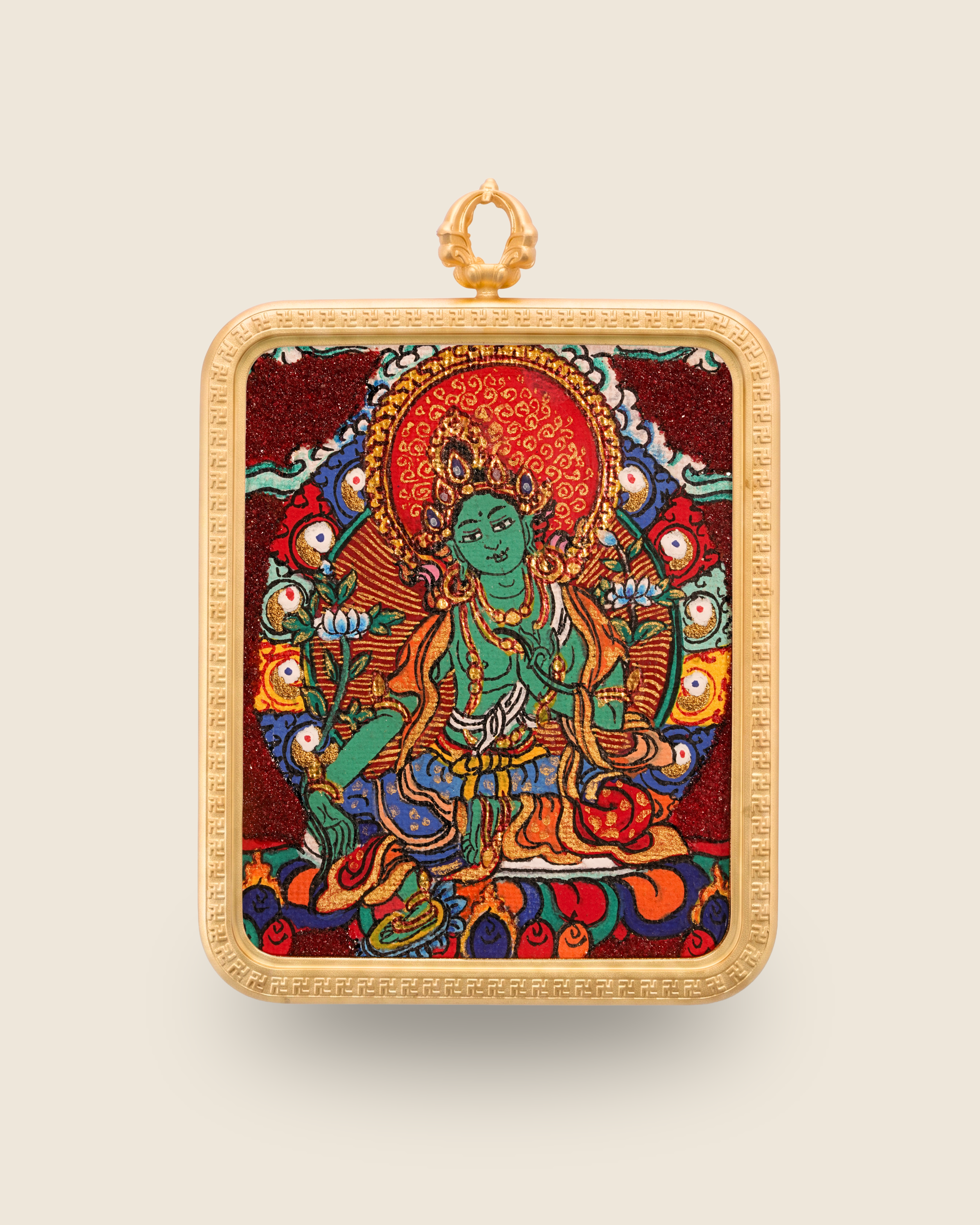 Green Tara Pendant — Cinnabar Jewel Edition