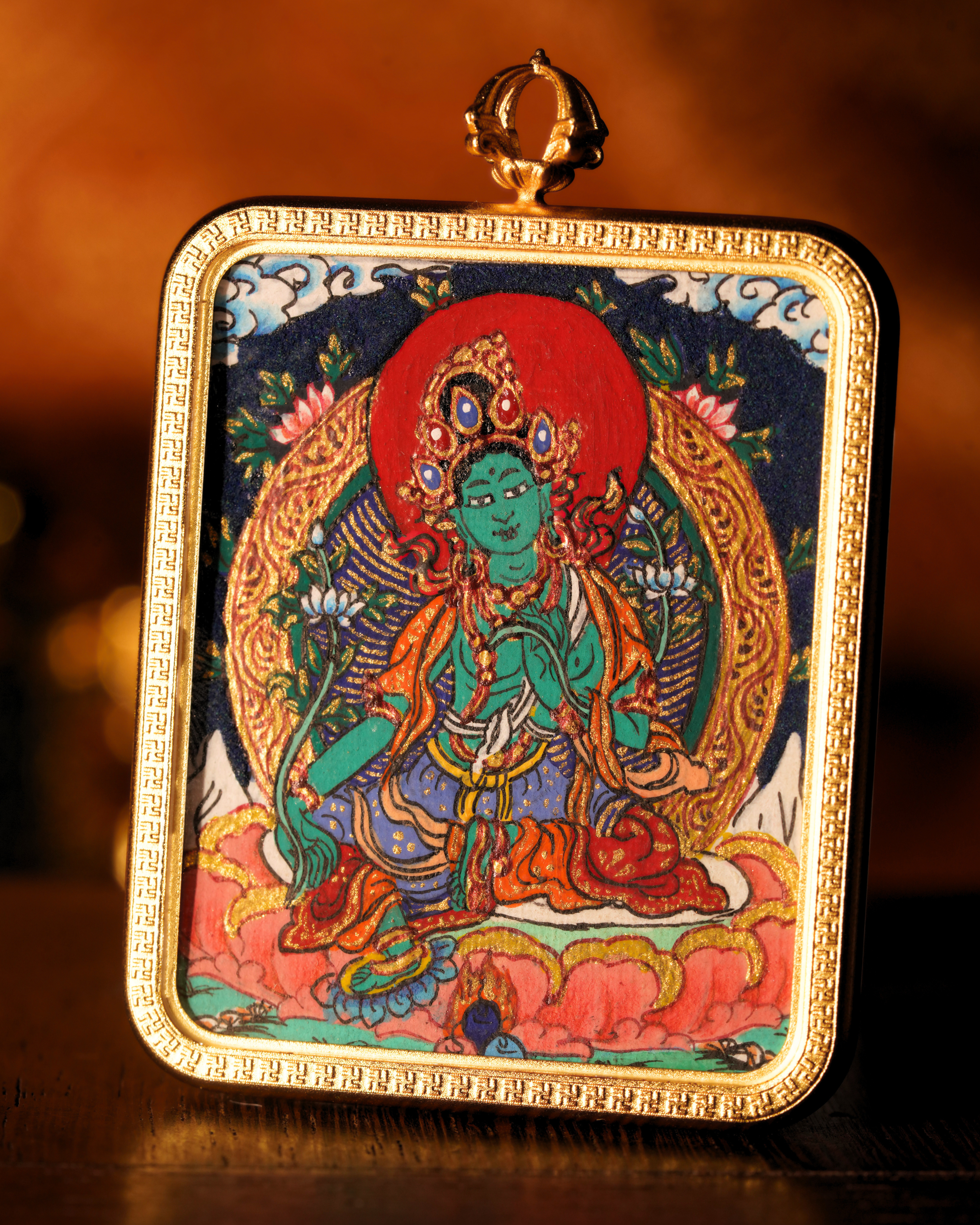 Green Tara Pendant — Lapis Cloud Edition
