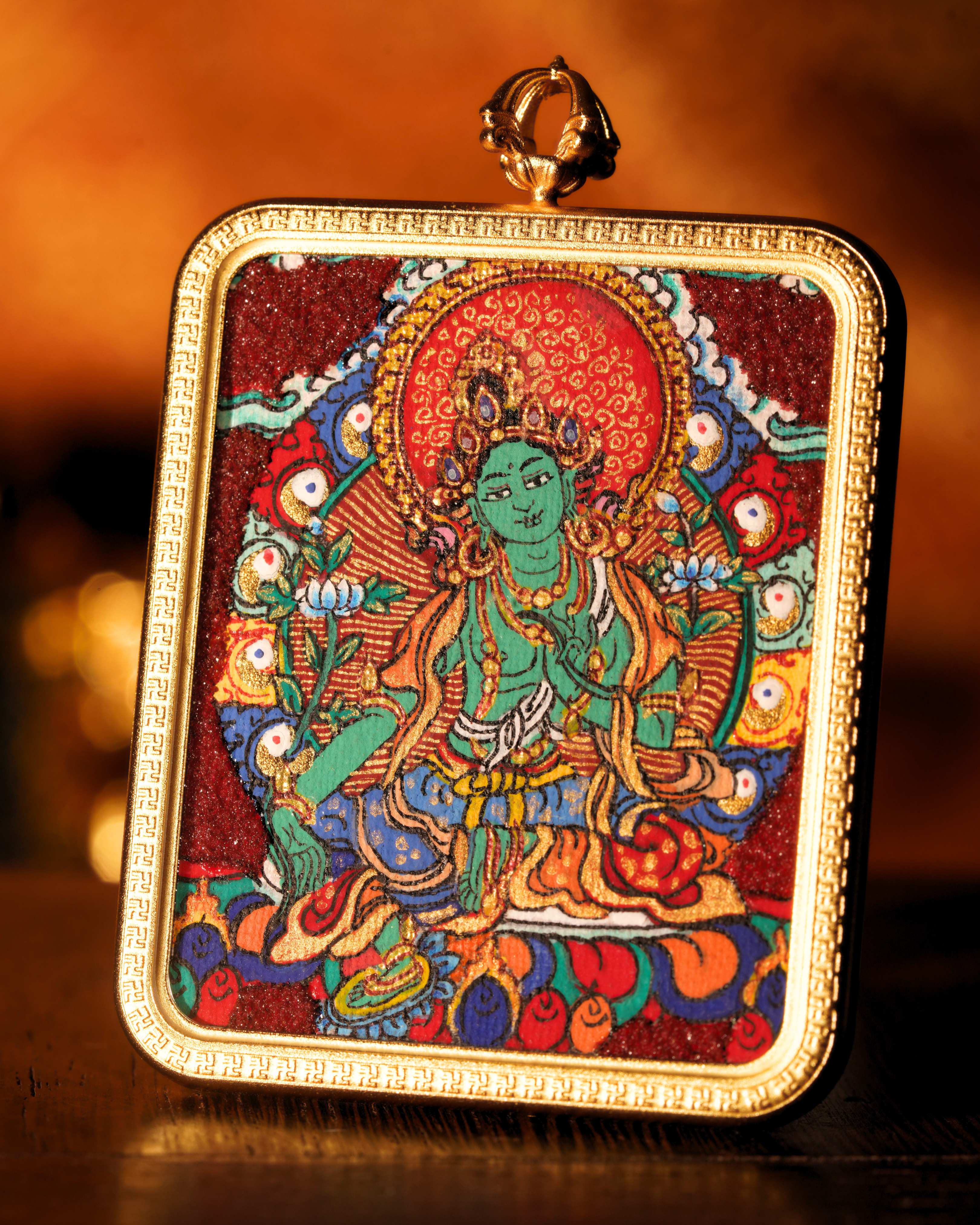 Green Tara Pendant — Cinnabar Jewel Edition