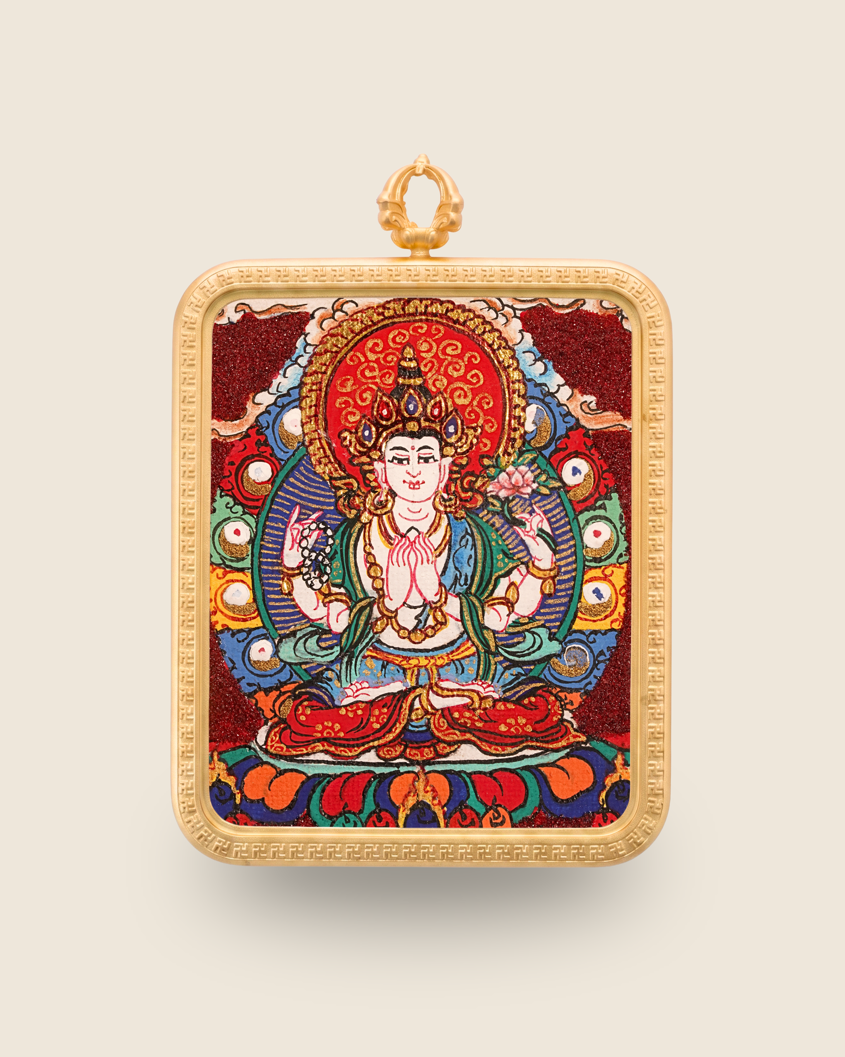 Four-Armed Avalokiteshvara Pendant — Cinnabar Jewel Edition