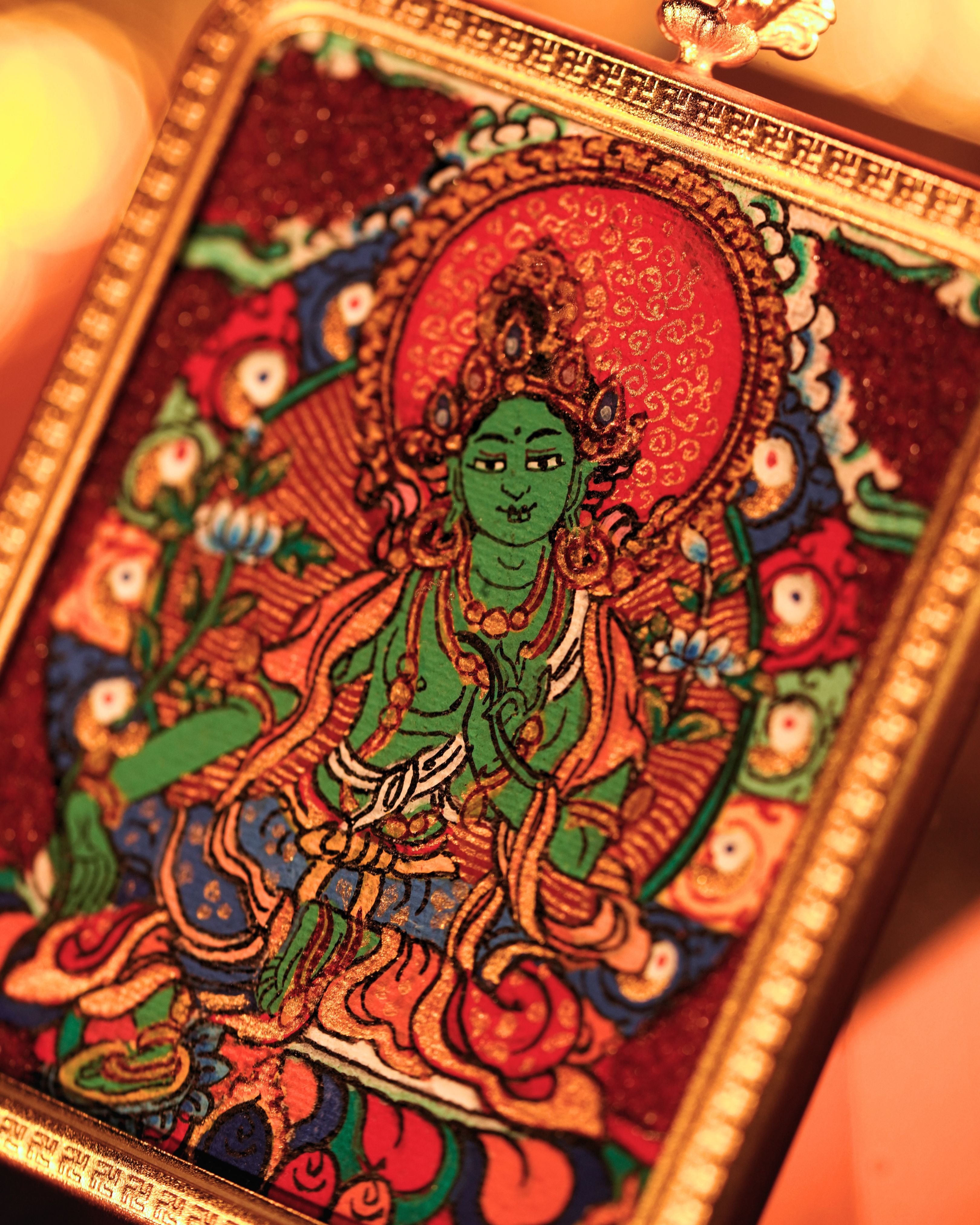 Green Tara Pendant — Cinnabar Jewel Edition