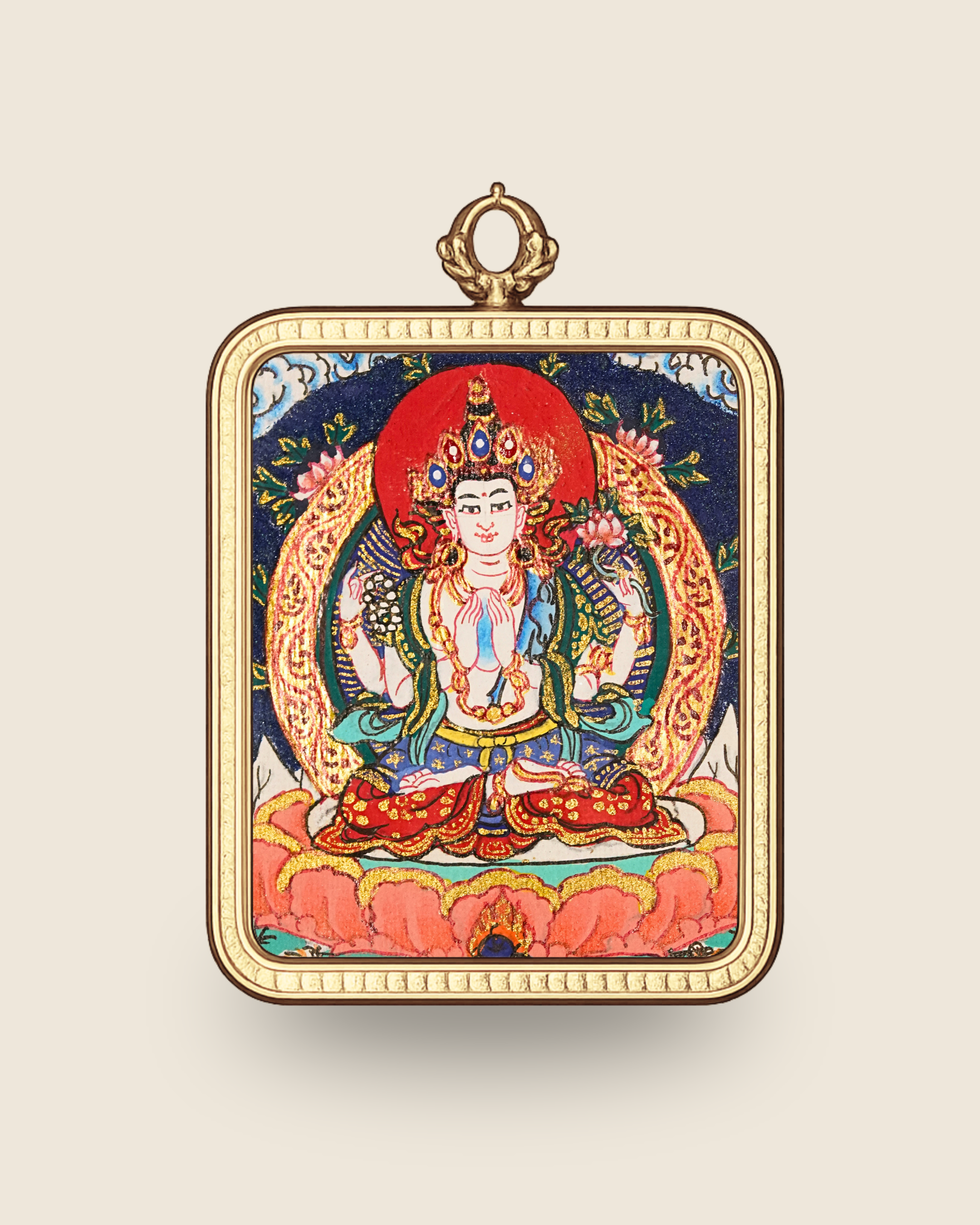 Four-Armed Avalokiteshvara Pendant — Lapis Cloud Edition