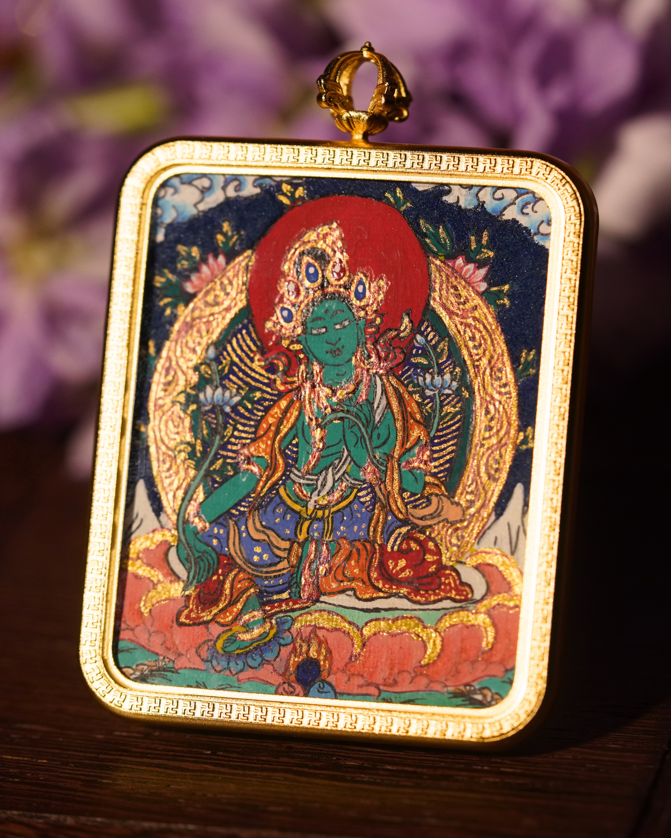Green Tara Pendant — Lapis Cloud Edition