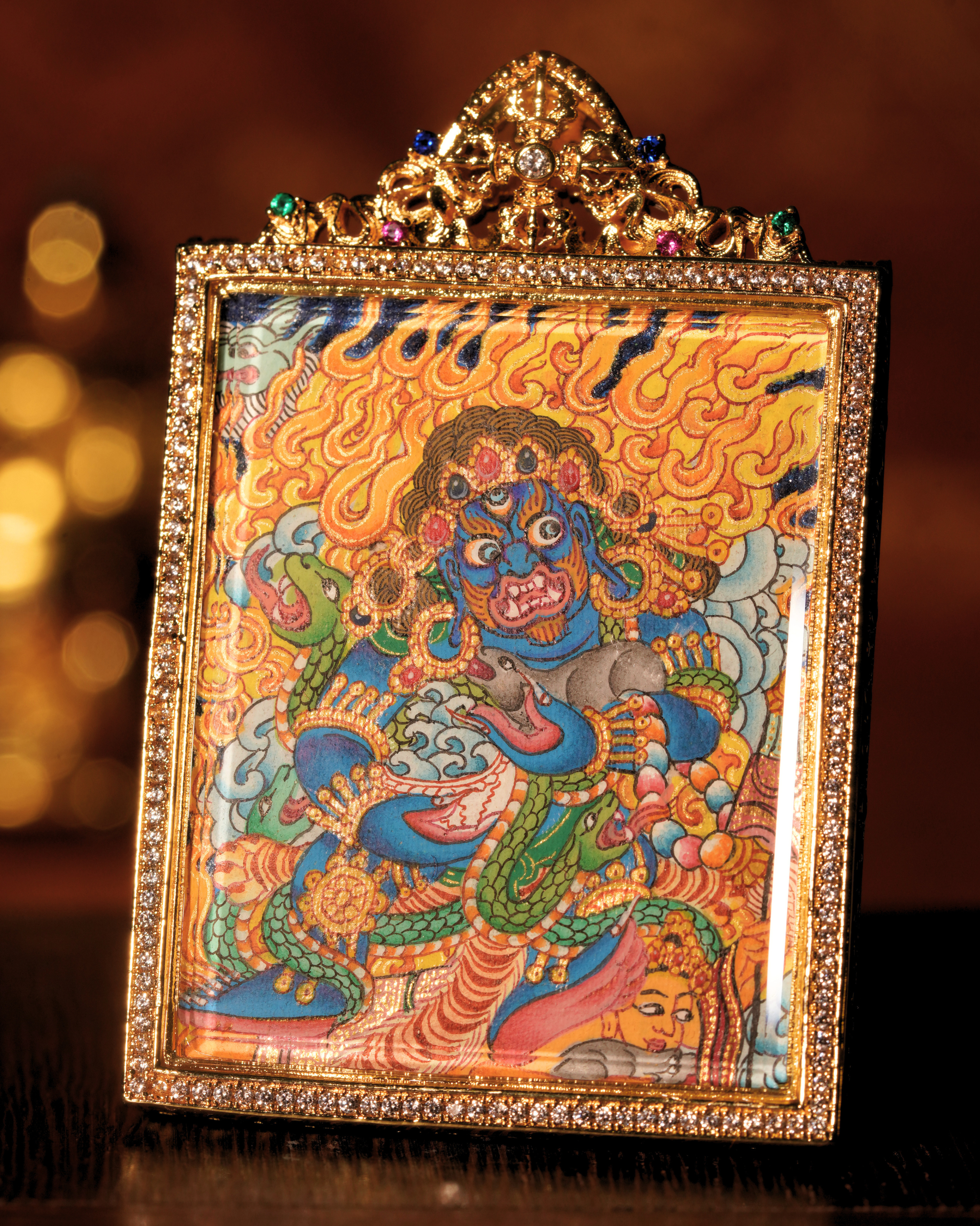 Black Jambhala Pendant — Golden Flame Edition