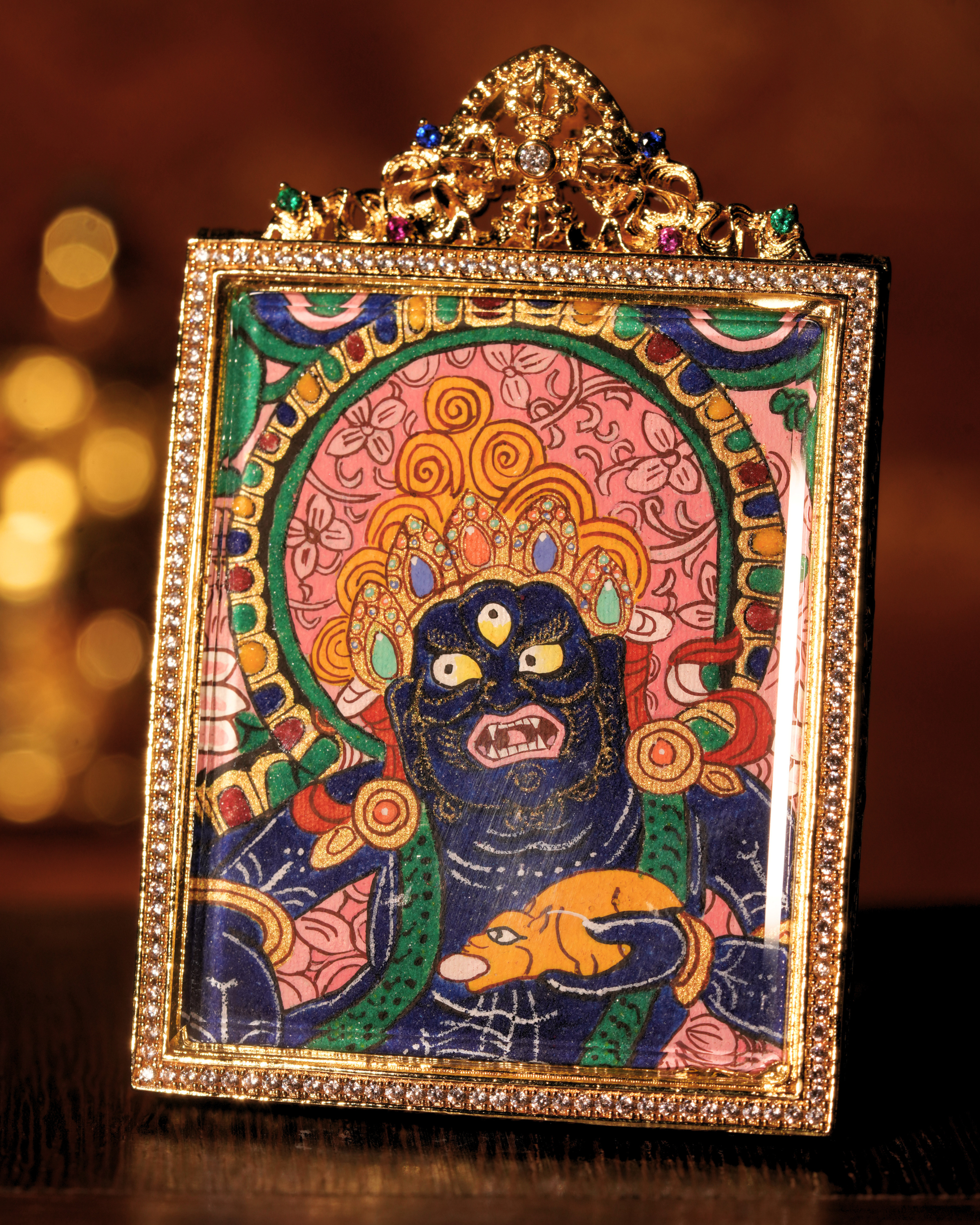 Black Jambhala Pendant — Golden Relief Edition