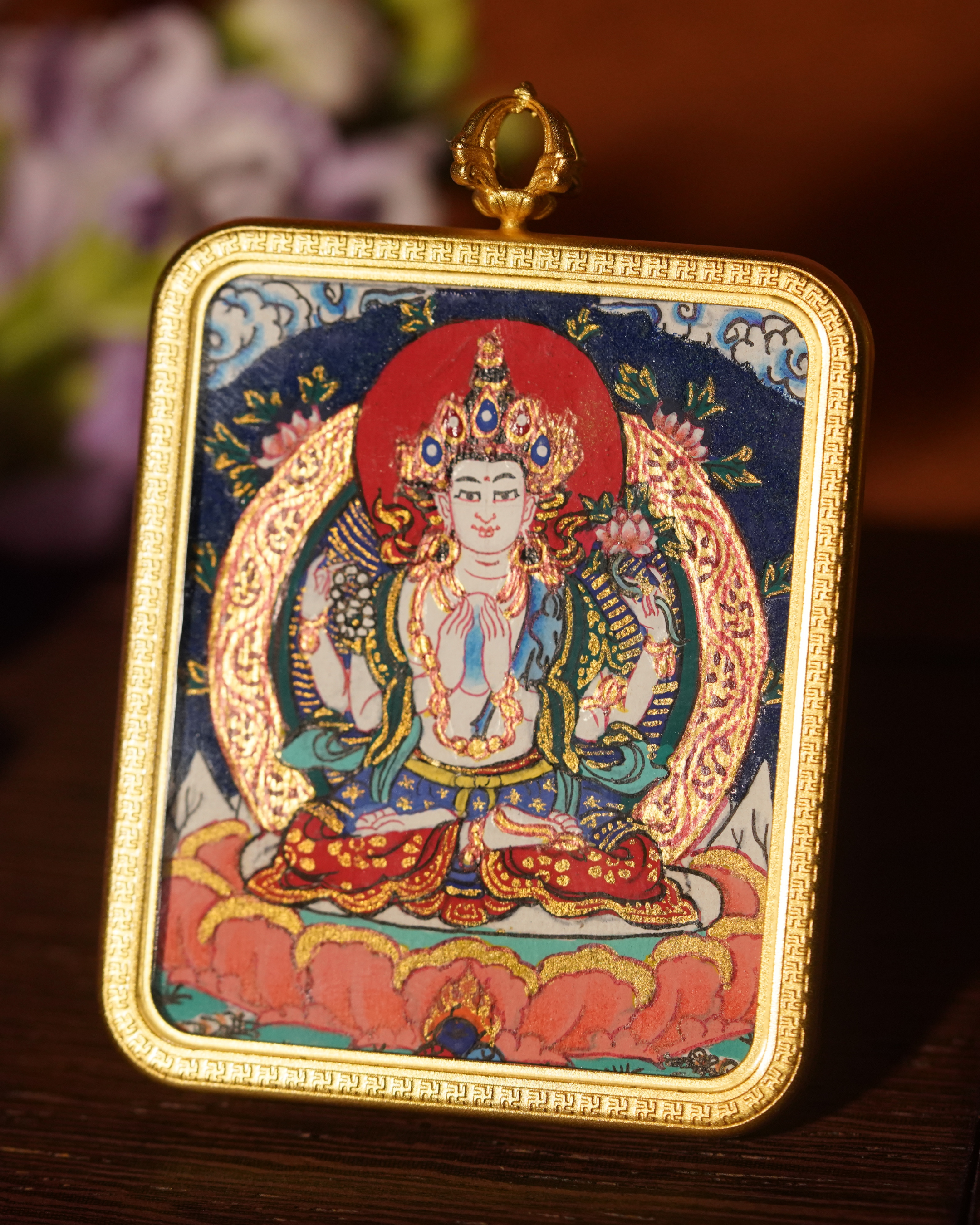 Four-Armed Avalokiteshvara Pendant — Lapis Cloud Edition