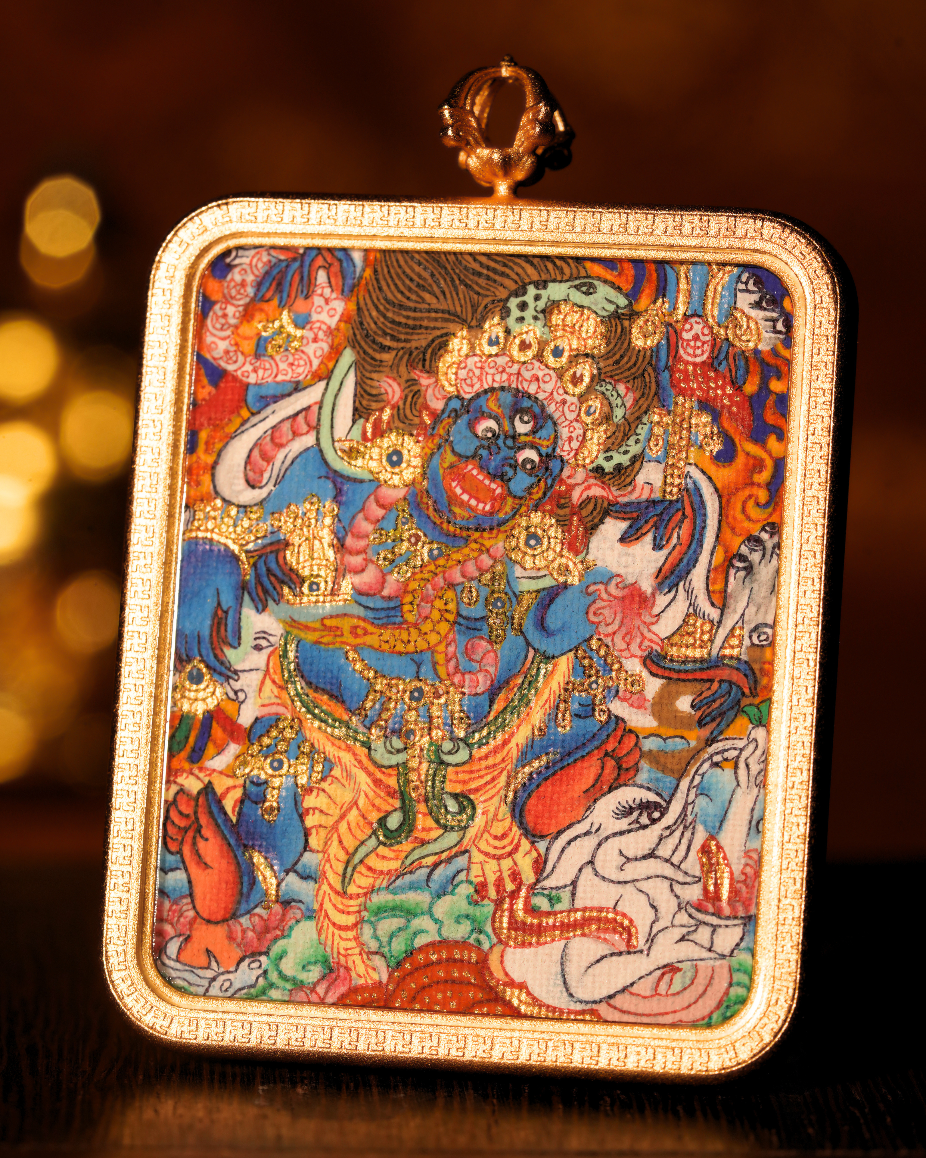 Six-Armed Mahākāla Pendant — Celestial Cloud Edition